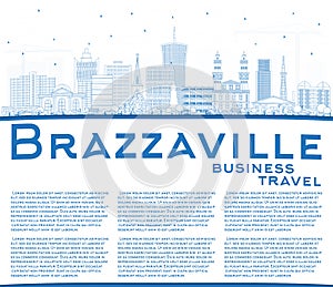 Outline Brazzaville Republic of Congo City Skyline with Blue Buildings and Copy Space