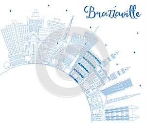 Outline Brazzaville Republic of Congo City Skyline with Blue Buildings and Copy Space