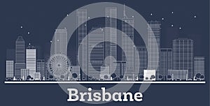 Outline Brisbane Australia City Skyline with White Buildings