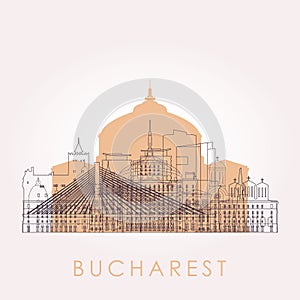 Outline Bucharest skyline with landmarks. photo