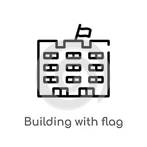 outline building with flag vector icon. isolated black simple line element illustration from buildings concept. editable vector