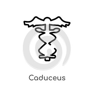 outline caduceus vector icon. isolated black simple line element illustration from greece concept. editable vector stroke caduceus