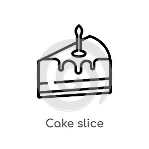 outline cake slice vector icon. isolated black simple line element illustration from birthday party and wedding concept. editable