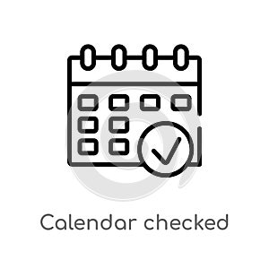 outline calendar checked vector icon. isolated black simple line element illustration from ultimate glyphicons concept. editable