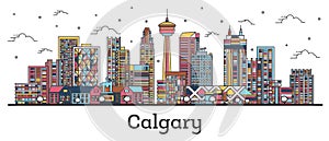 Outline Calgary Canada City Skyline with Color Buildings Isolated on White