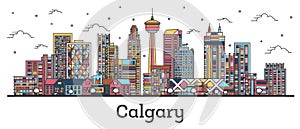 Outline Calgary Canada City Skyline with Color Buildings Isolated on White photo