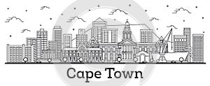 Outline Cape Town South Africa City Skyline with Modern Buildings Isolated on White