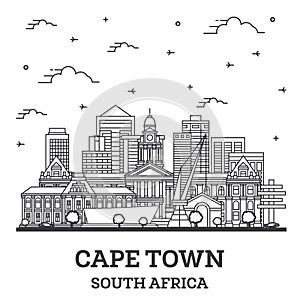 Outline Cape Town South Africa City Skyline with Modern Buildings Isolated on White
