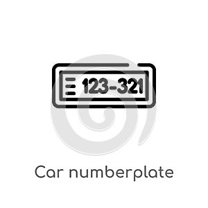 outline car numberplate vector icon. isolated black simple line element illustration from car parts concept. editable vector