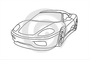 Outline Car, Side view, Three-quarter view. Car for coloring; for kids coloring book. Fast Racing car. Modern flat Vector