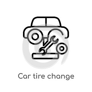 outline car tire change vector icon. isolated black simple line element illustration from mechanicons concept. editable vector