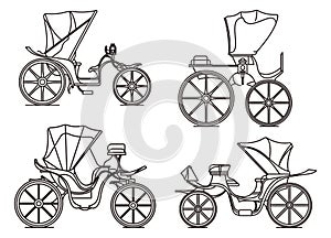 Outline carriages of XIX century. French chariot in line photo