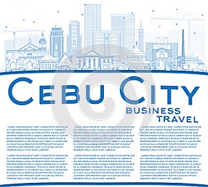 Outline Cebu City Philippines Skyline with Blue Buildings