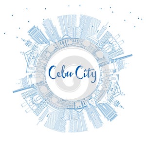 Outline Cebu City Philippines Skyline with Blue Buildings and Co