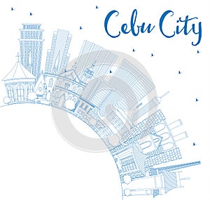 Outline Cebu City Philippines Skyline with Blue Buildings and Co