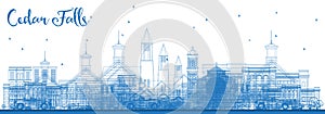 Outline Cedar Falls Iowa Skyline with Blue Buildings photo