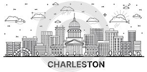 Outline Charleston West Virginia USA City Skyline with Modern Buildings Isolated on White