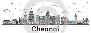Outline Chennai India City Skyline with Color Buildings Isolated photo