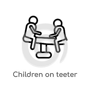 outline children on teeter totter vector icon. isolated black simple line element illustration from people concept. editable