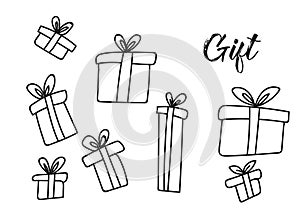 Outline Christmas Gift Box Hand Drawn Set