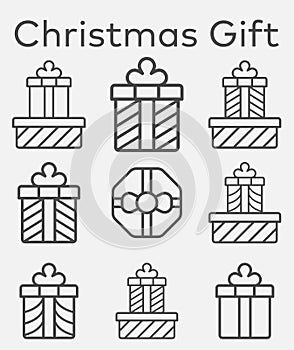 Outline christmas gift box icon set.Vector illustration