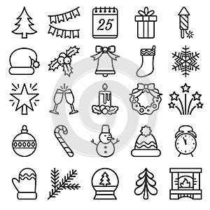 Outline christmas icons collection.