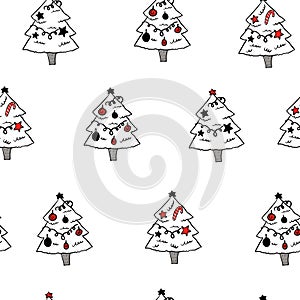 Outline christmas tree on white background. New year background. Christmas wallpaper