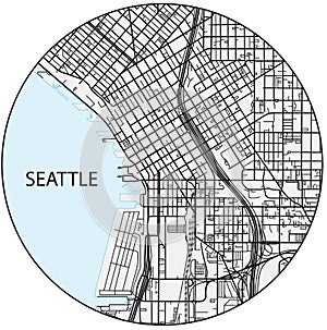 Outline city map of Seattle, Washington, United States
