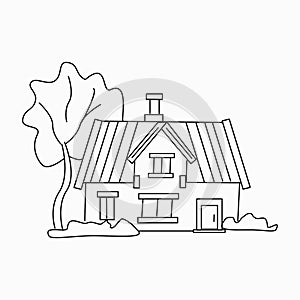 Outline citycsape House for coloring book Country house Illustration on white background