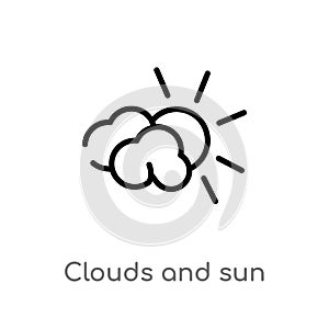 outline clouds and sun vector icon. isolated black simple line element illustration from weather concept. editable vector stroke