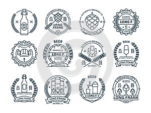 Outline colorless beer emblems, symbols, icons, pub labels, badges collection.
