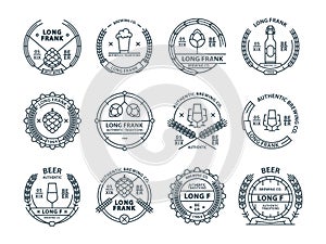 Outline colorless vector beer emblems, symbols, icons, pub labels, badges collection.