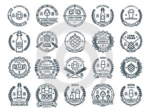 Outline colorless vector beer emblems, symbols, icons, pub labels, badges collection.