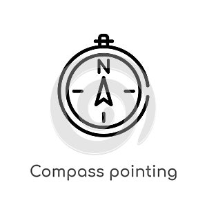outline compass pointing north east vector icon. isolated black simple line element illustration from airport terminal concept.