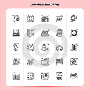 OutLine 25 Computer Hardware Icon set. Vector Line Style Design Black Icons Set. Linear pictogram pack. Web and Mobile Business