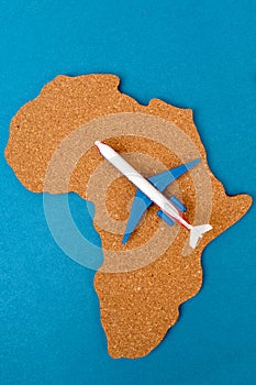 The outline of the continent of Africa and the aircraft