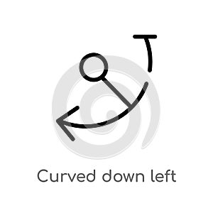 outline curved down left arrow vector icon. isolated black simple line element illustration from arrows concept. editable vector