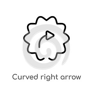 outline curved right arrow vector icon. isolated black simple line element illustration from user interface concept. editable
