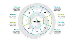 Outline cycle diagram divided into 8 sectors. Design concept of eight steps or parts of business cycle. Infographic