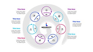 Outline cycle diagram. Infographic with 7 options, parts, steps or processes