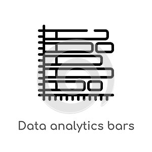 outline data analytics bars chart with descendant line vector icon. isolated black simple line element illustration from business