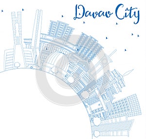 Outline Davao City Philippines Skyline with Blue Buildings and C