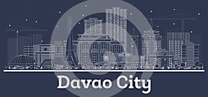 Outline Davao City Philippines Skyline with White Buildings