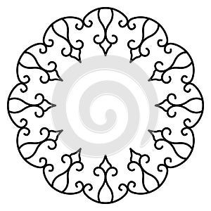 Outline decorative circle frame design, monochrome