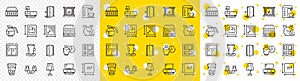 Outline Deluxe mattress, Ice tea and Square area line icons. For web app. Vector