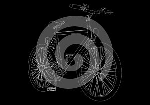 Outline detailed bike of white lines on a black background. Vector illustration