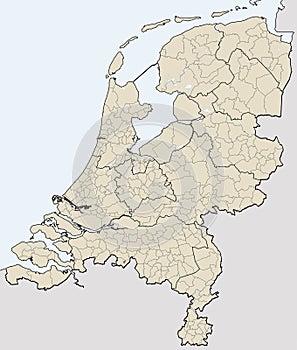 Outline detailed map of Netherlsnds with provincies and couties