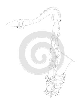 Outline detailed saxophone isolated on white background. Vector illustration