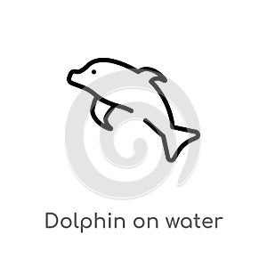 outline dolphin on water waves vector icon. isolated black simple line element illustration from summer concept. editable vector