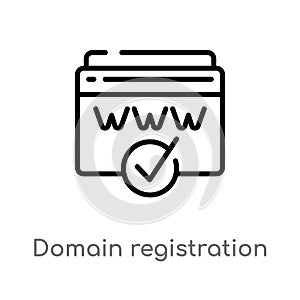 outline domain registration vector icon. isolated black simple line element illustration from search engine optimization concept.